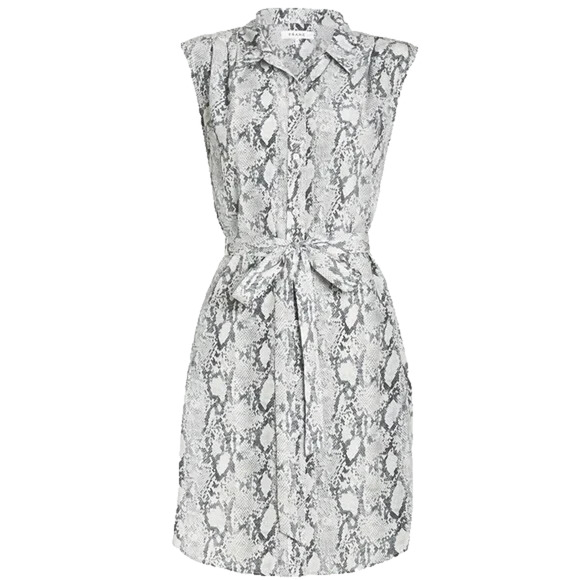 Frame Shirt Dress Mini Belted Silk Sleeveless Gray Python Snake Print Button S - Picture 1 of 9